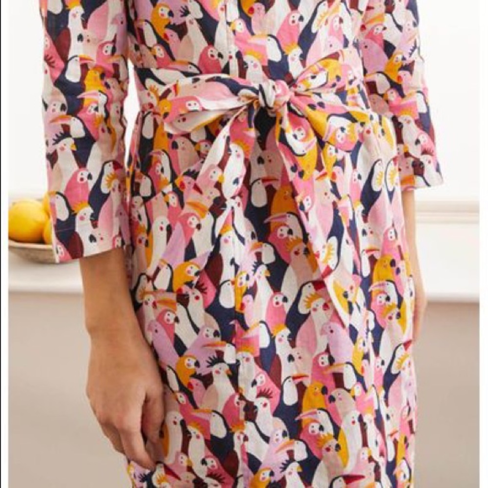 Boden parrot print linen mini dress